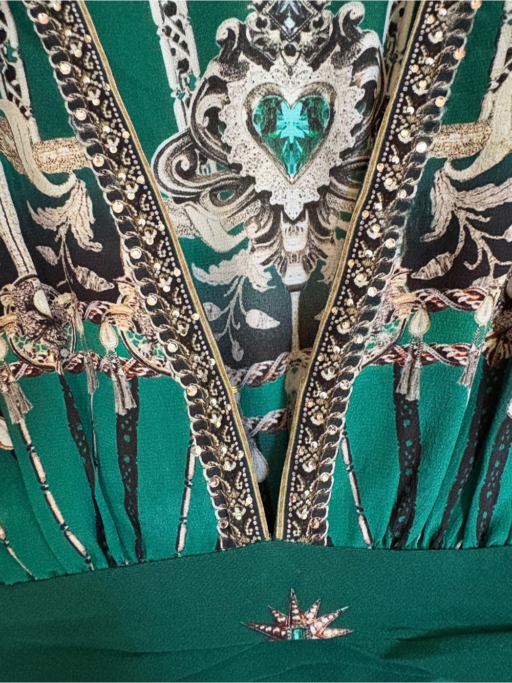 Camilla “A Venice Veil” Embellished Silk Maxi Gown Dress Emerald Green XL - Picture 6 of 15